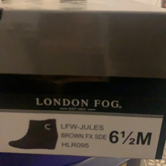 London Fog Jules Wedge Ankle Boots Rouched Strappy Buckle Brown 6 1/2 Faux Suede - Picture 2 of 6